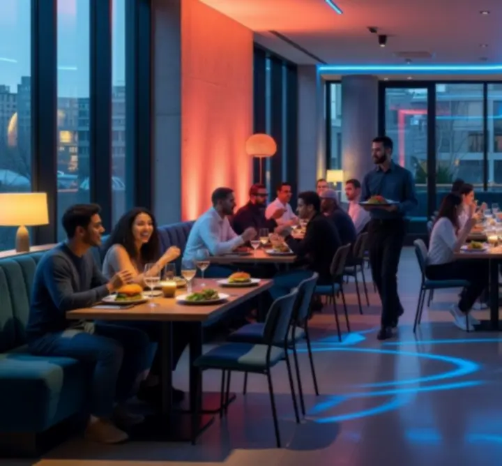 Dinamičan ambijent restorana Lucky Playa s modernom rasvjetom i lounge atmosferom