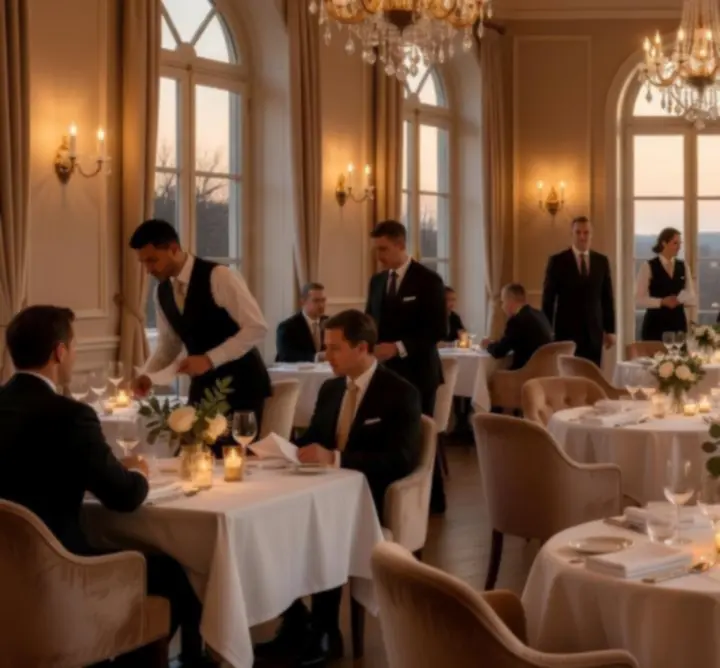 Salle de restaurant élégante chez Gambenu, baignée d’une lumière chaleureuse