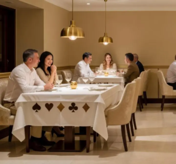 Salle à manger élégante de Gambenu avec lumière tamisée et décoration contemporaine