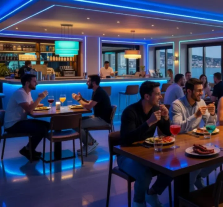 Gosti u Lucky Playa lounge prostoru uživaju u druženju i hrani
